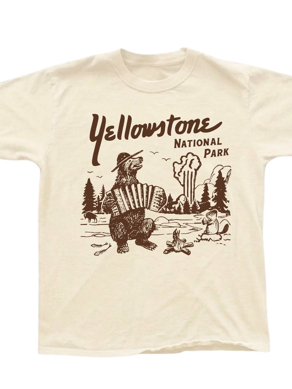 Cream T-Shirt with Brown Yellowstone National Park Graphic, Gift For Him,For Her